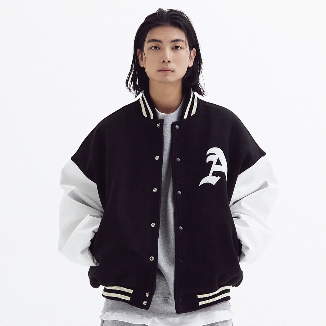 Super balloon wool varsity jacket Black