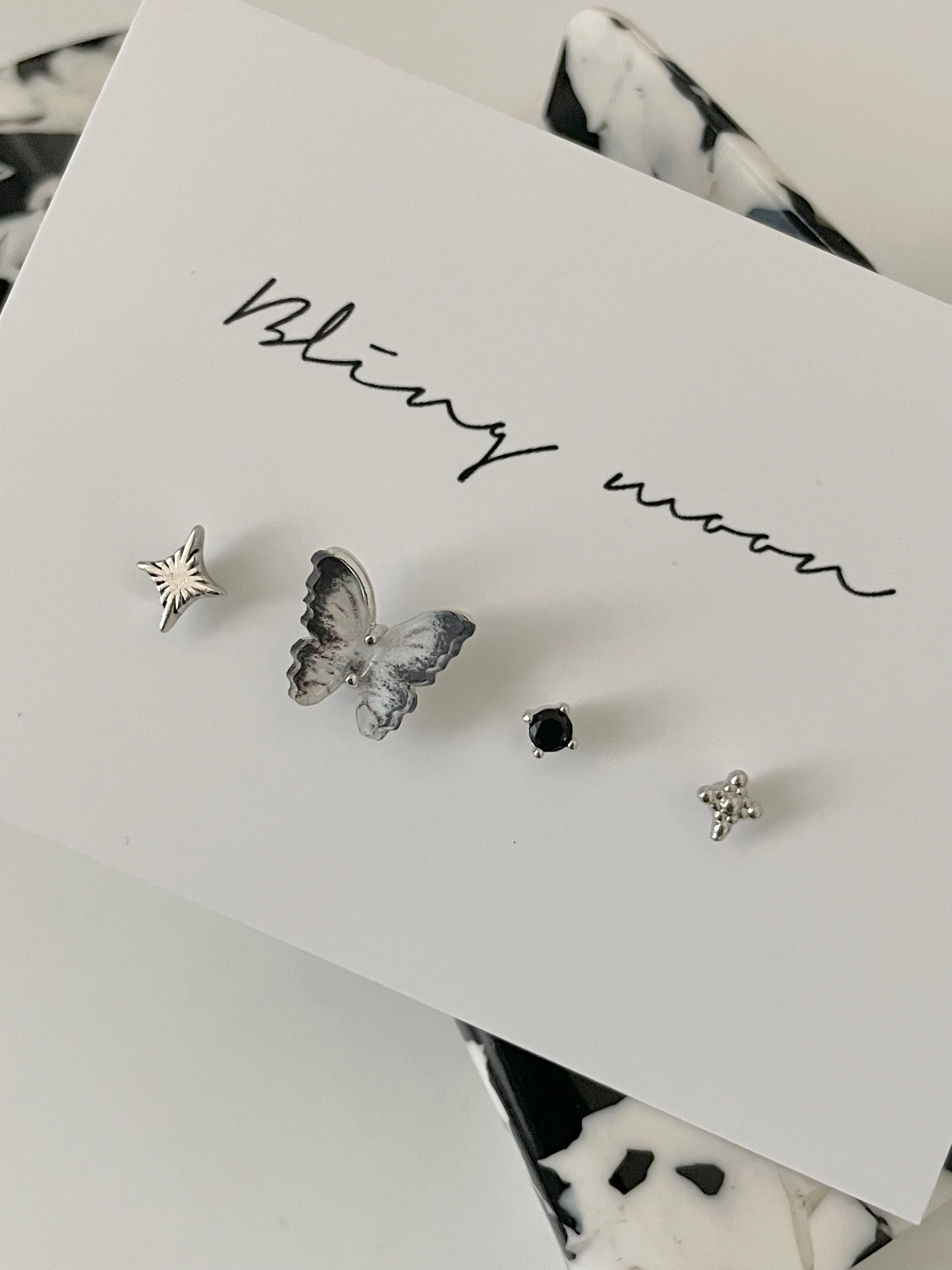 [4 set] Black Marble Twinkle Piercing Set