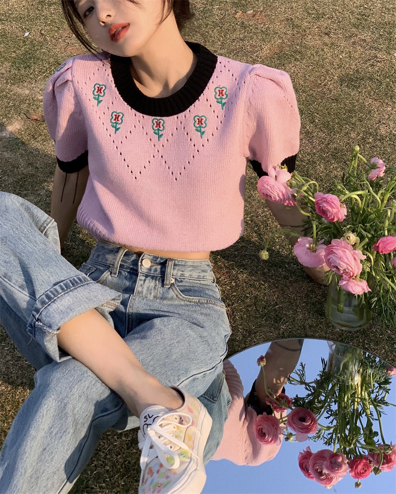 pink flower knit