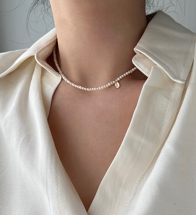 dio Silver 925 Fresh Water Pearl Necklace Innocent Daily Simple Layered Necklace