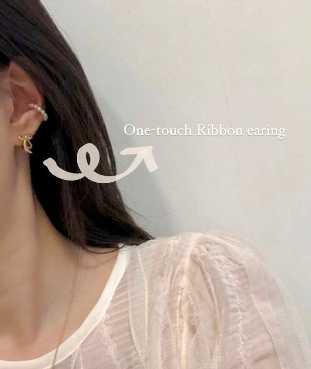 One-touch Ribbon Earrings (2 colors)