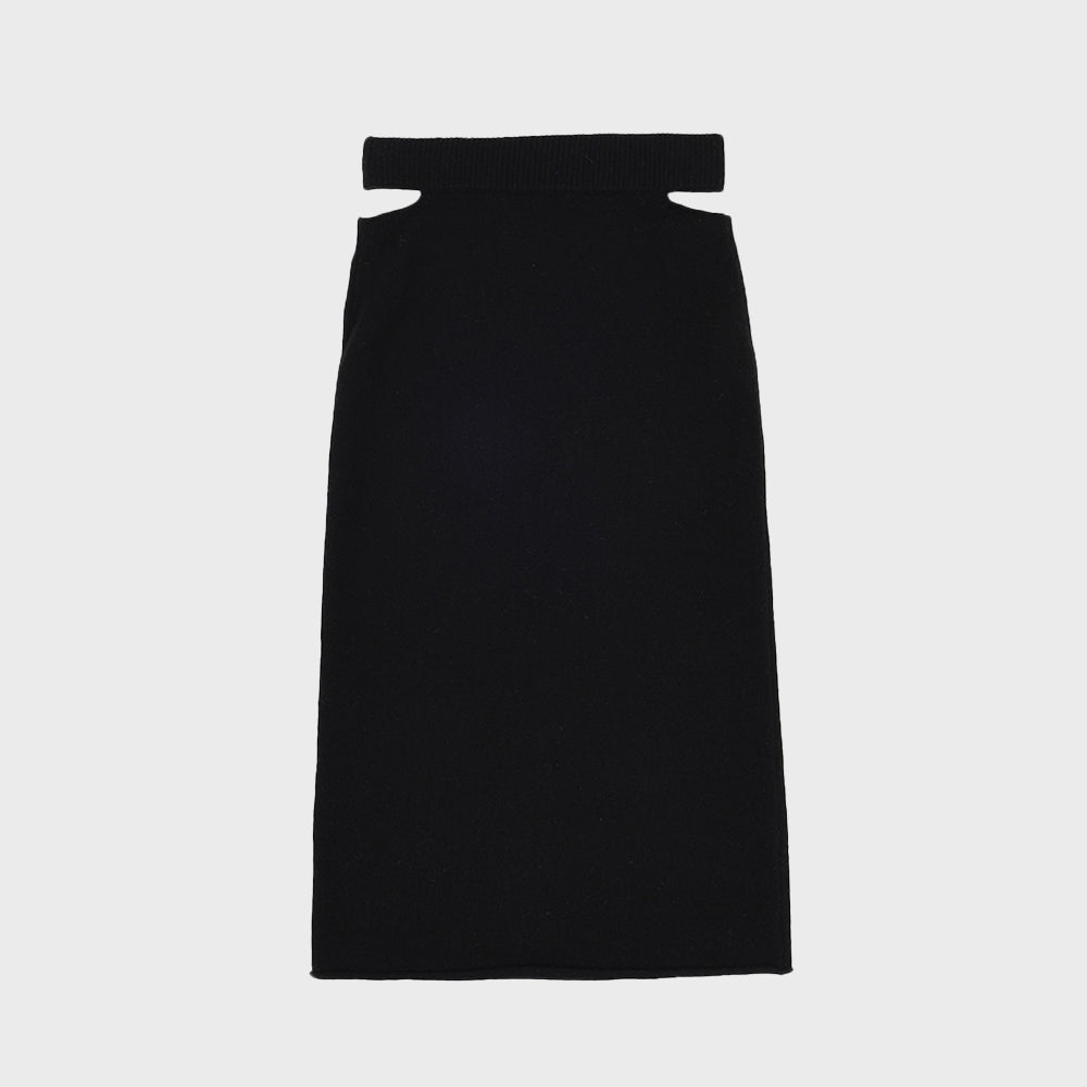 CUT-OUT LONG SKIRT_VELVET BLACK