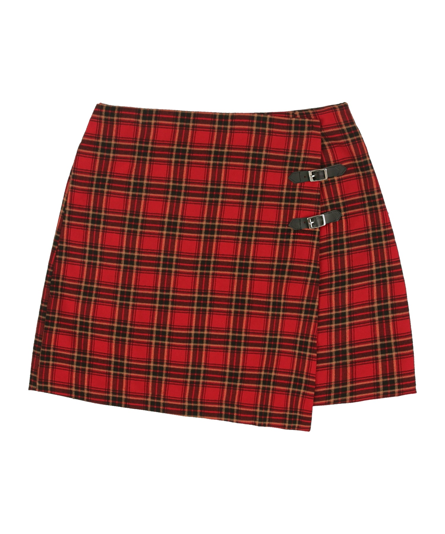 [NF] CHECK BUCKLE WRAP SKIRT (RED)_F23ZC858