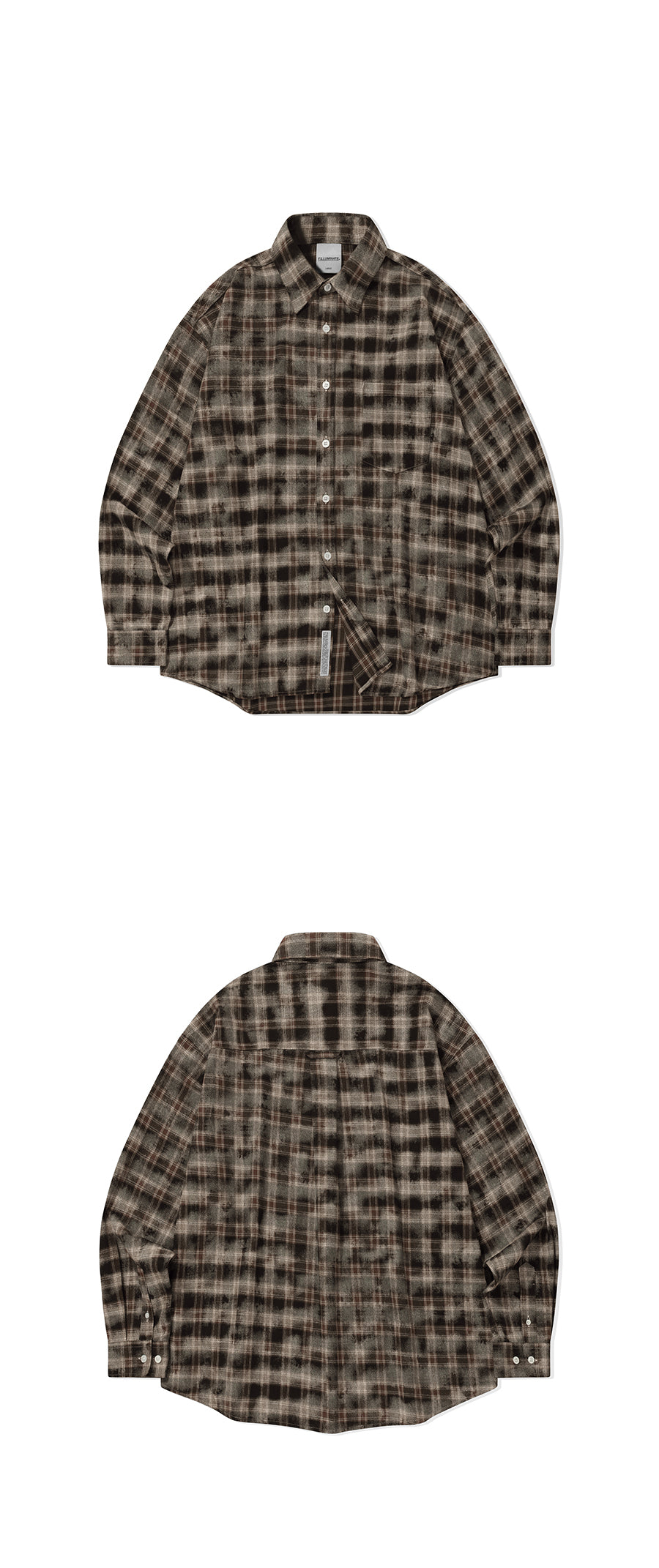 Overfit Damage Washed Check Shirt-Brown