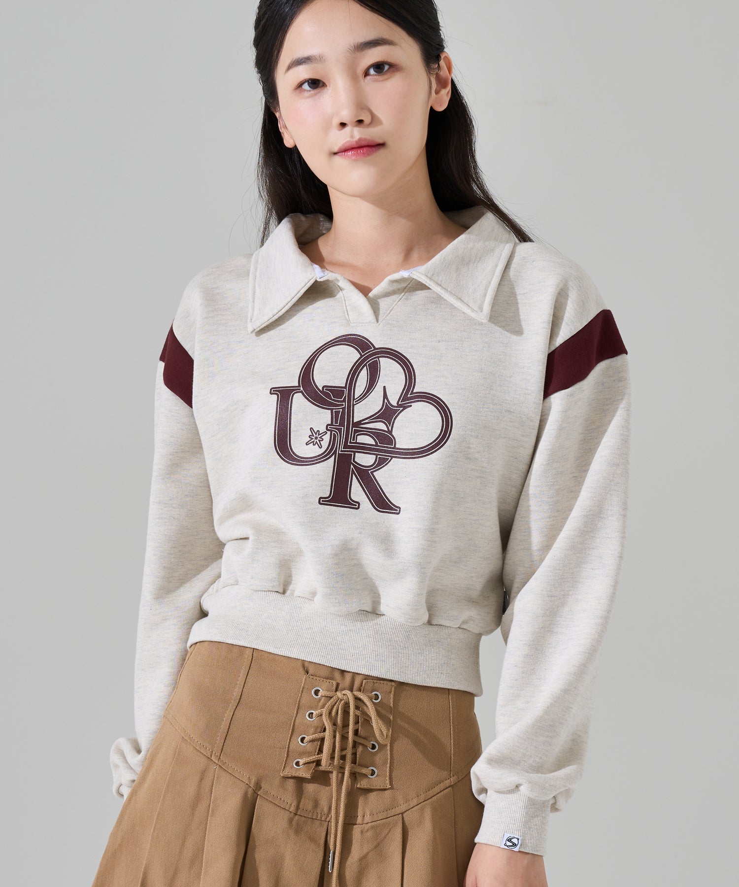 our color combination collar sweatshirt oatmeal/magenta