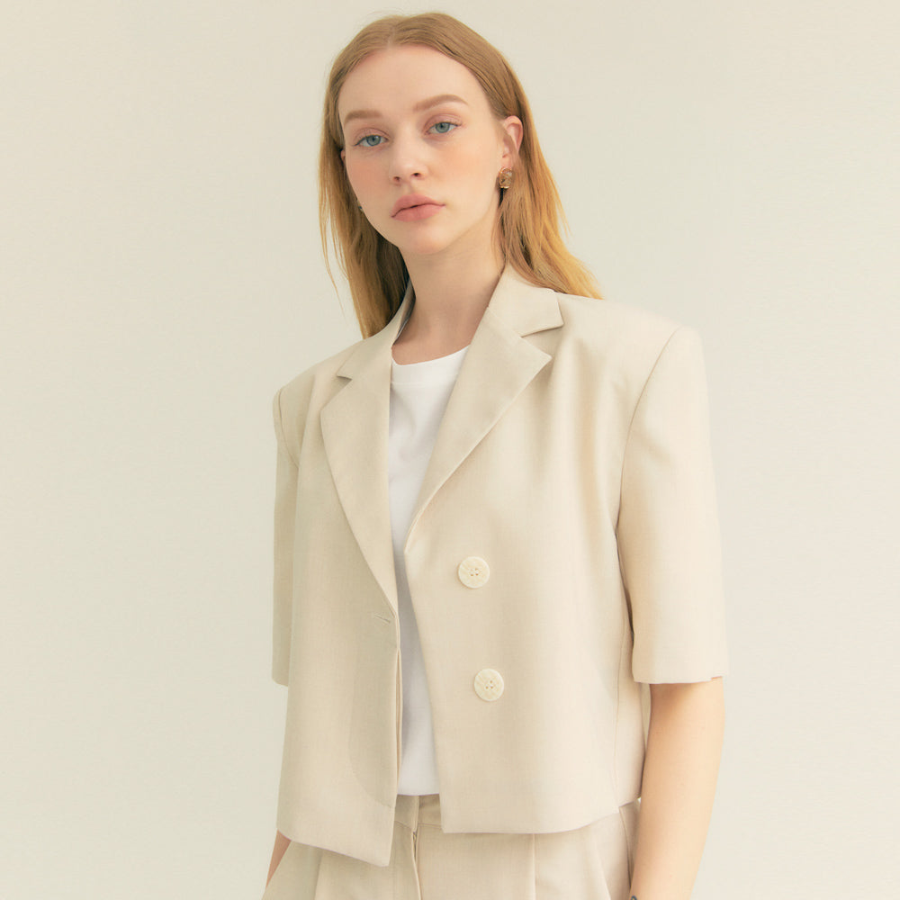 Crop Unbal Half Sleeve Jacket (Ivory)