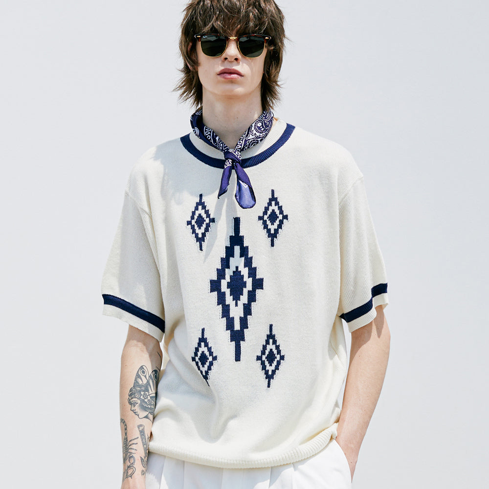 NAVAJO PATTERN RINGER HALF KNIT CREAM