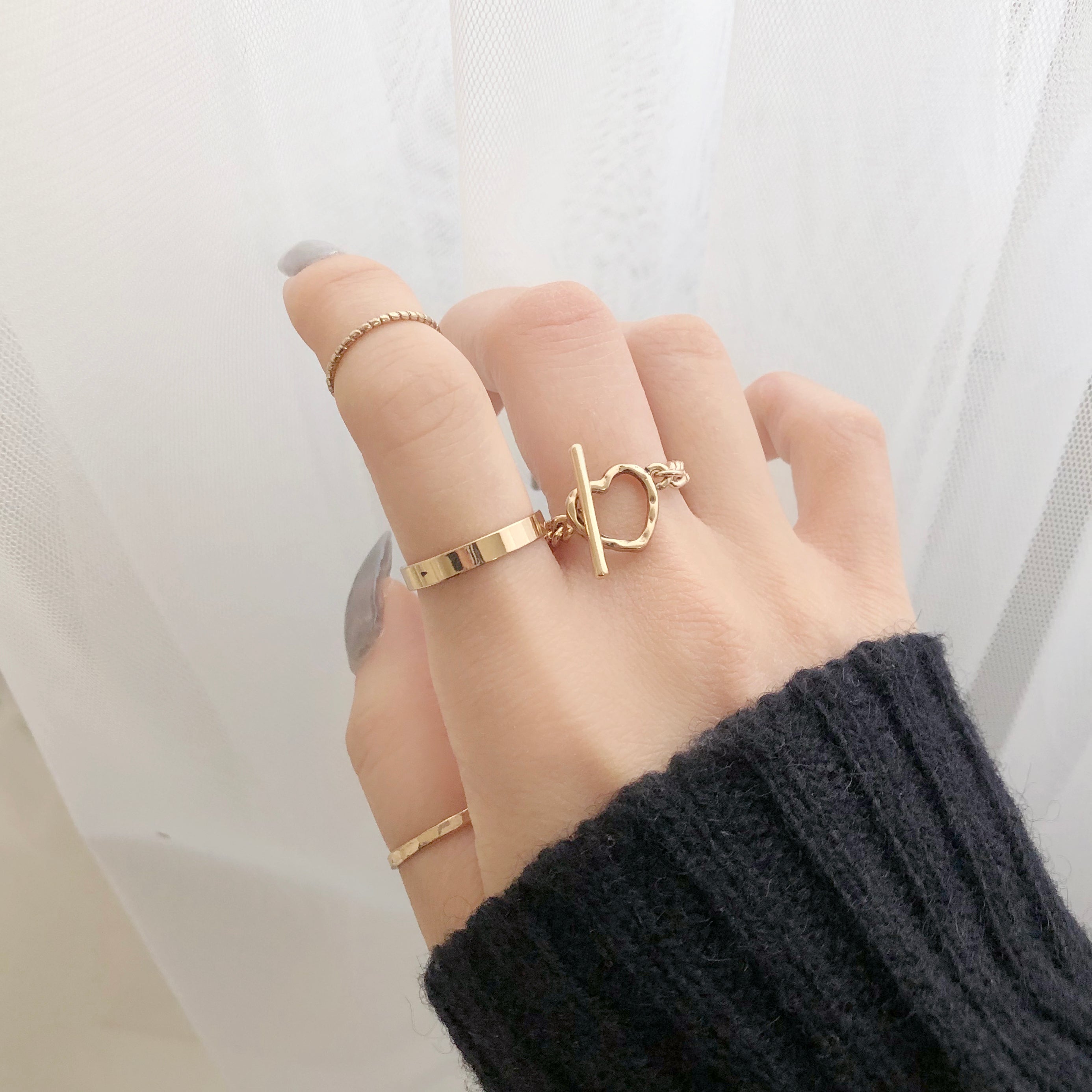 Vintage Heart Chain Ring 9 Set (2 Color)