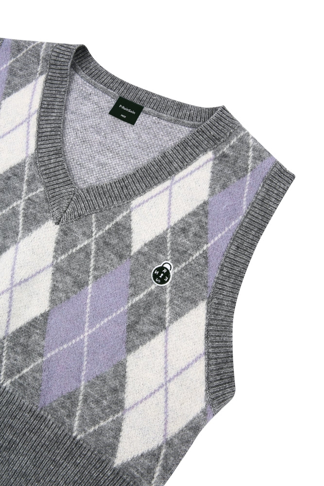 GREY ARGYLE KNIT VEST