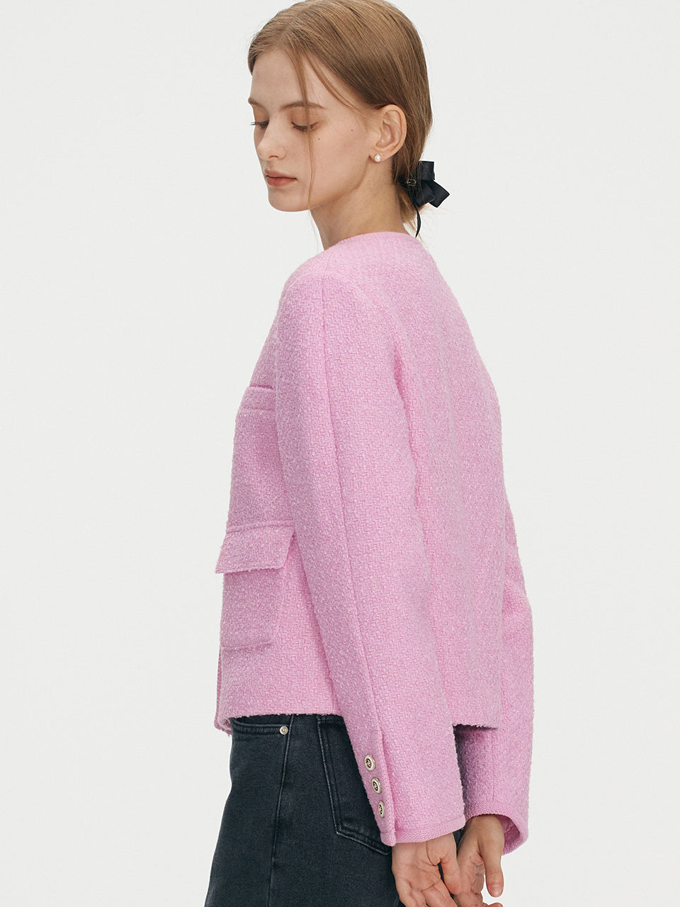 Trimming wool tweed jacket - Pink