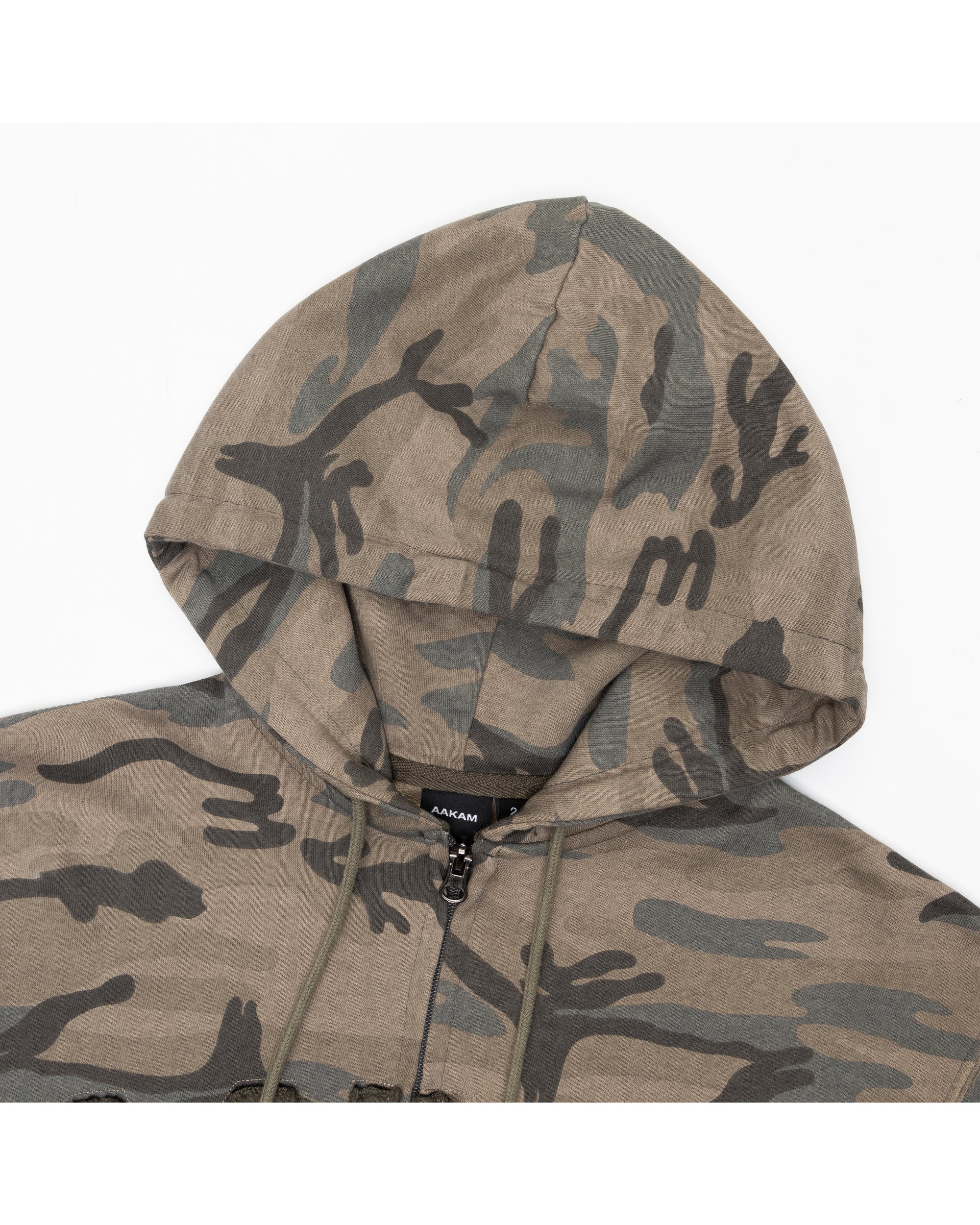 Contrast Logo Zip-up Hoodie (Khaki)