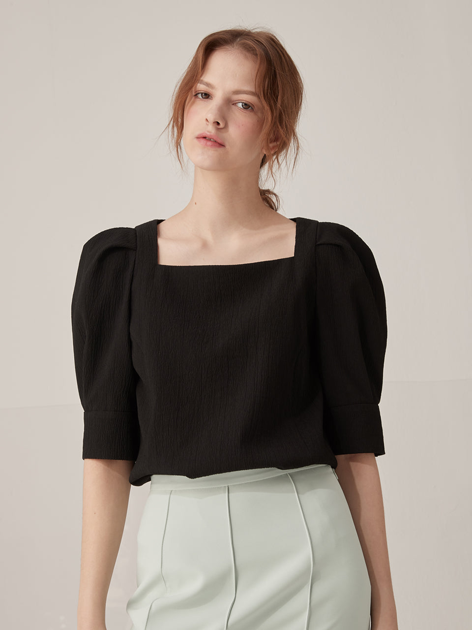 Square neck puff blouse