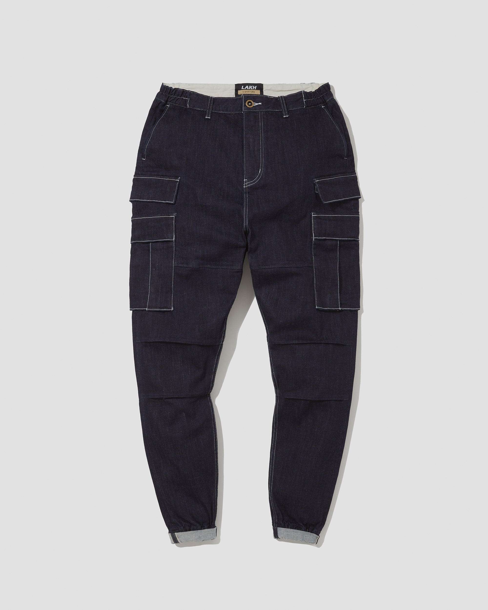 Pinroll Jogger Cargo Denim Pants - Navy