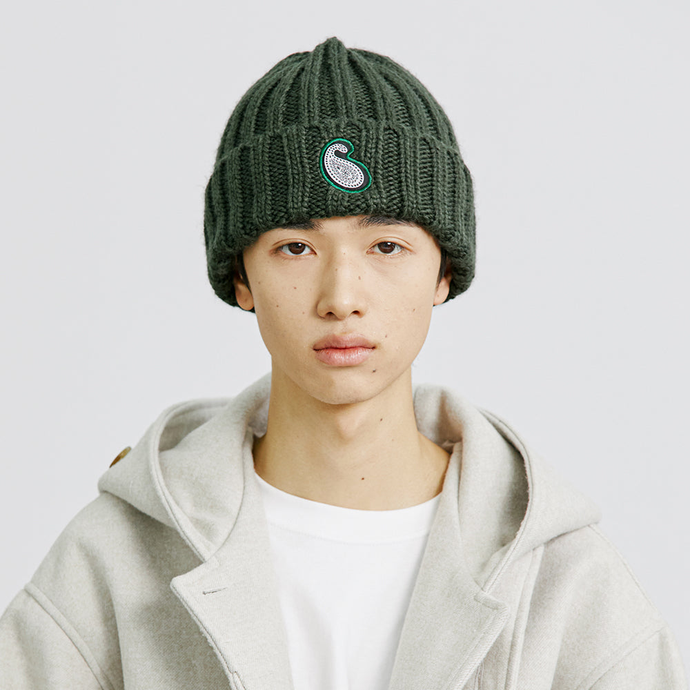 YP PAISLEY PATCH KNIT BEANIE DEEP GREEN