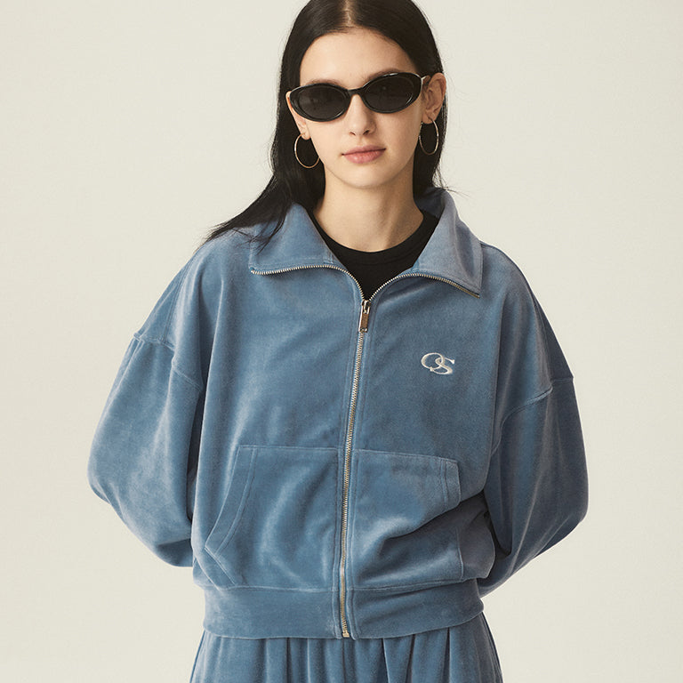 OS LOGO VELOUR CROP ZIP-UP - 4COLOR