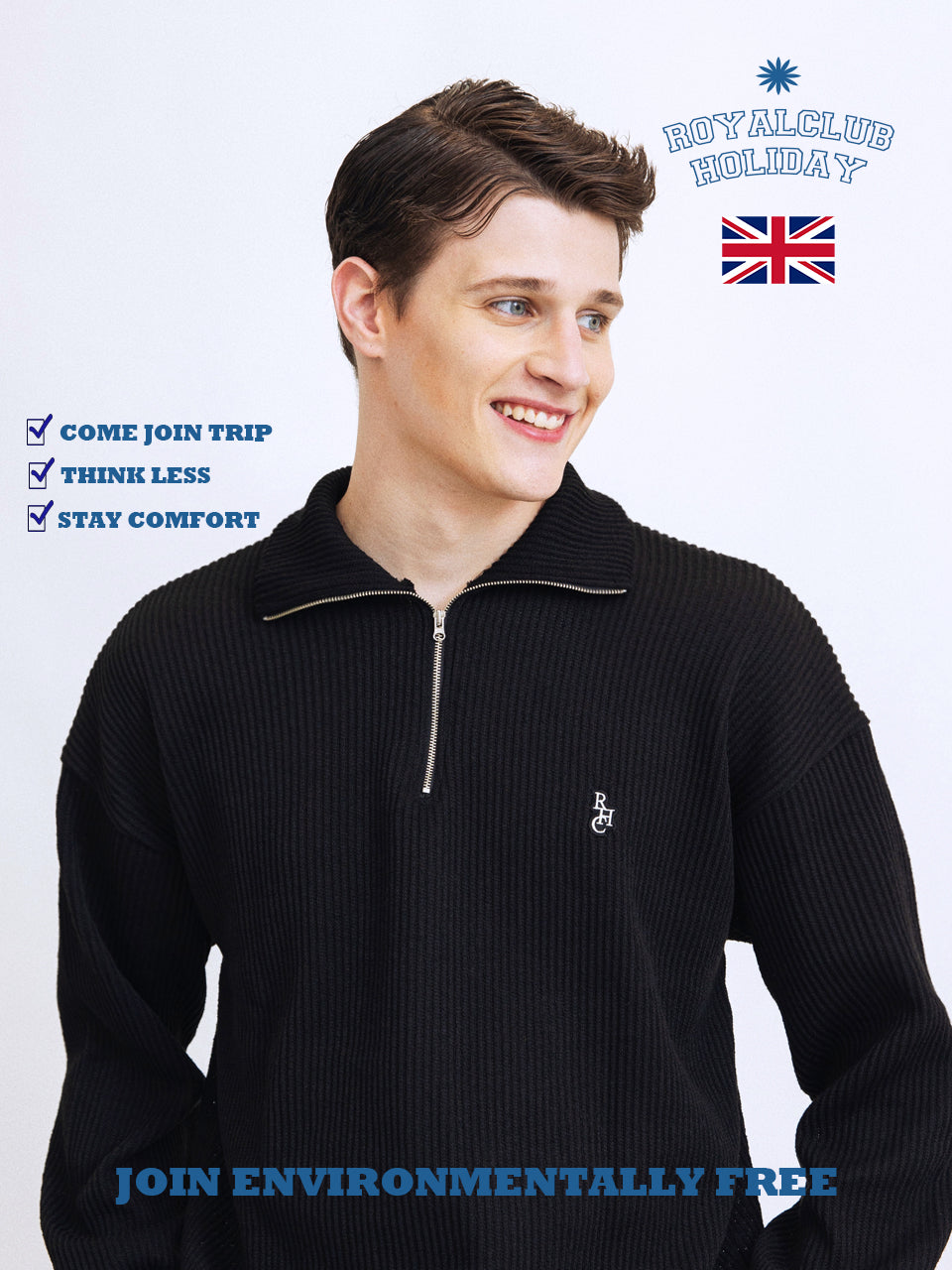 HALF ZIP UP KNIT SWEATSHIRTS BLACK