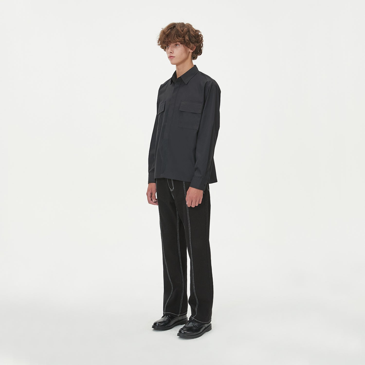 TWO POCKET HIDDEN BUTTONS SHIRTS_BLACK