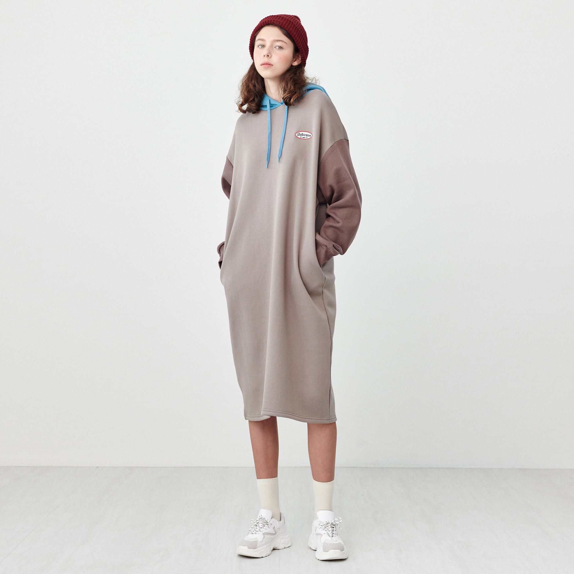 HOODIE LONG JERSEY DRESS_CHOCOLATE