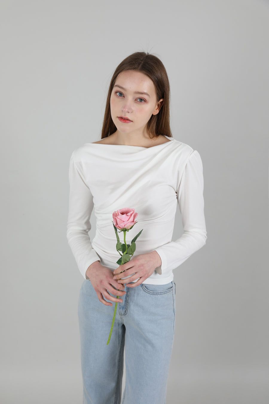 Drape Puff Shirring T-shirt White