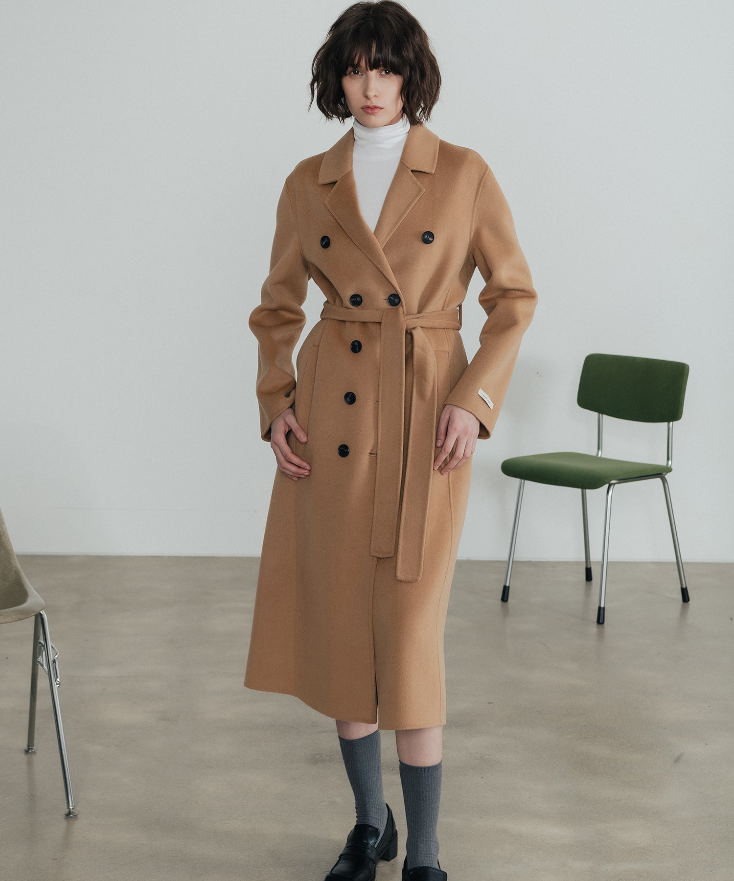 Double overfit wool handmade long coat_camel