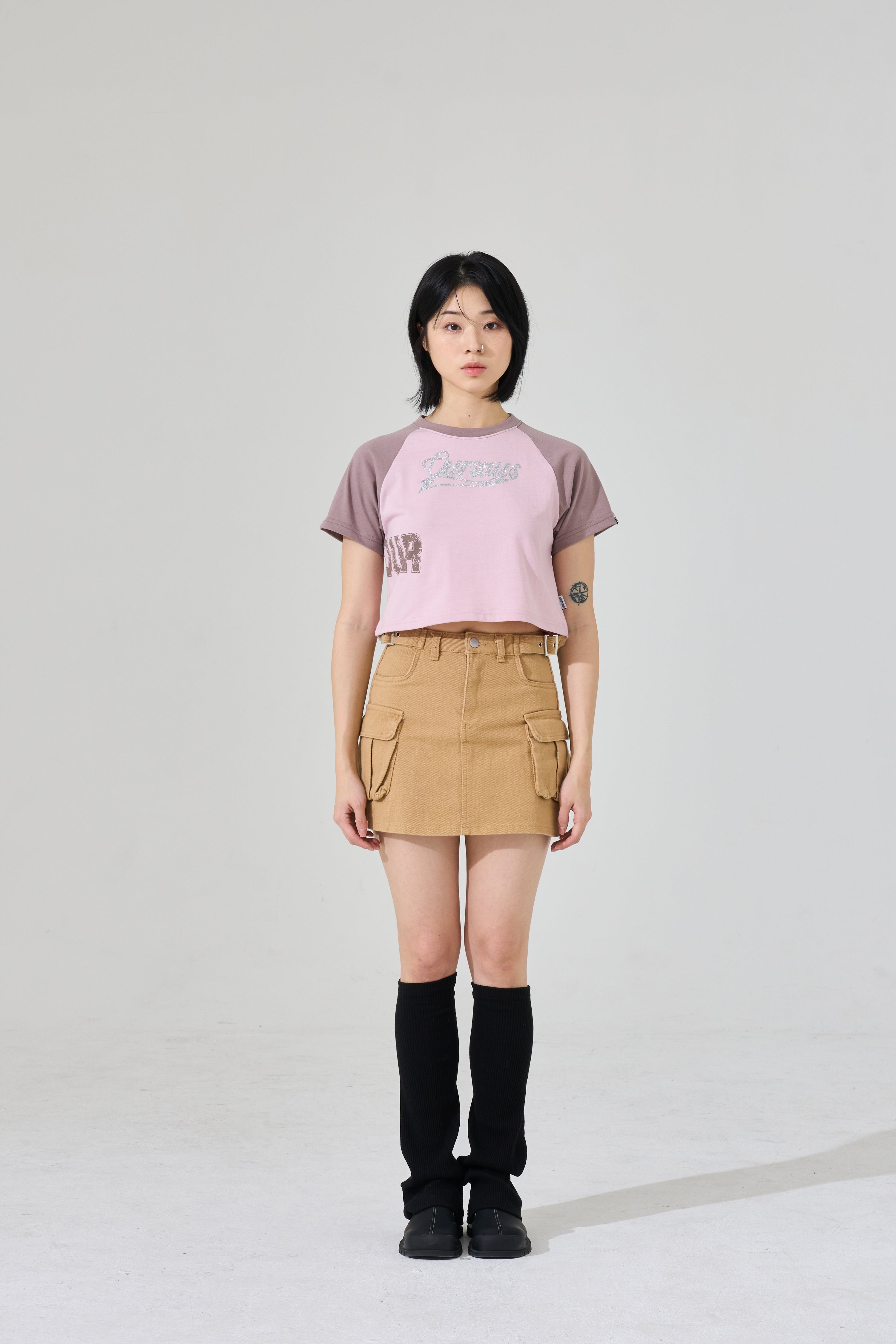 Supima Glitter Logo Raglan T-shirt Pink/Brown