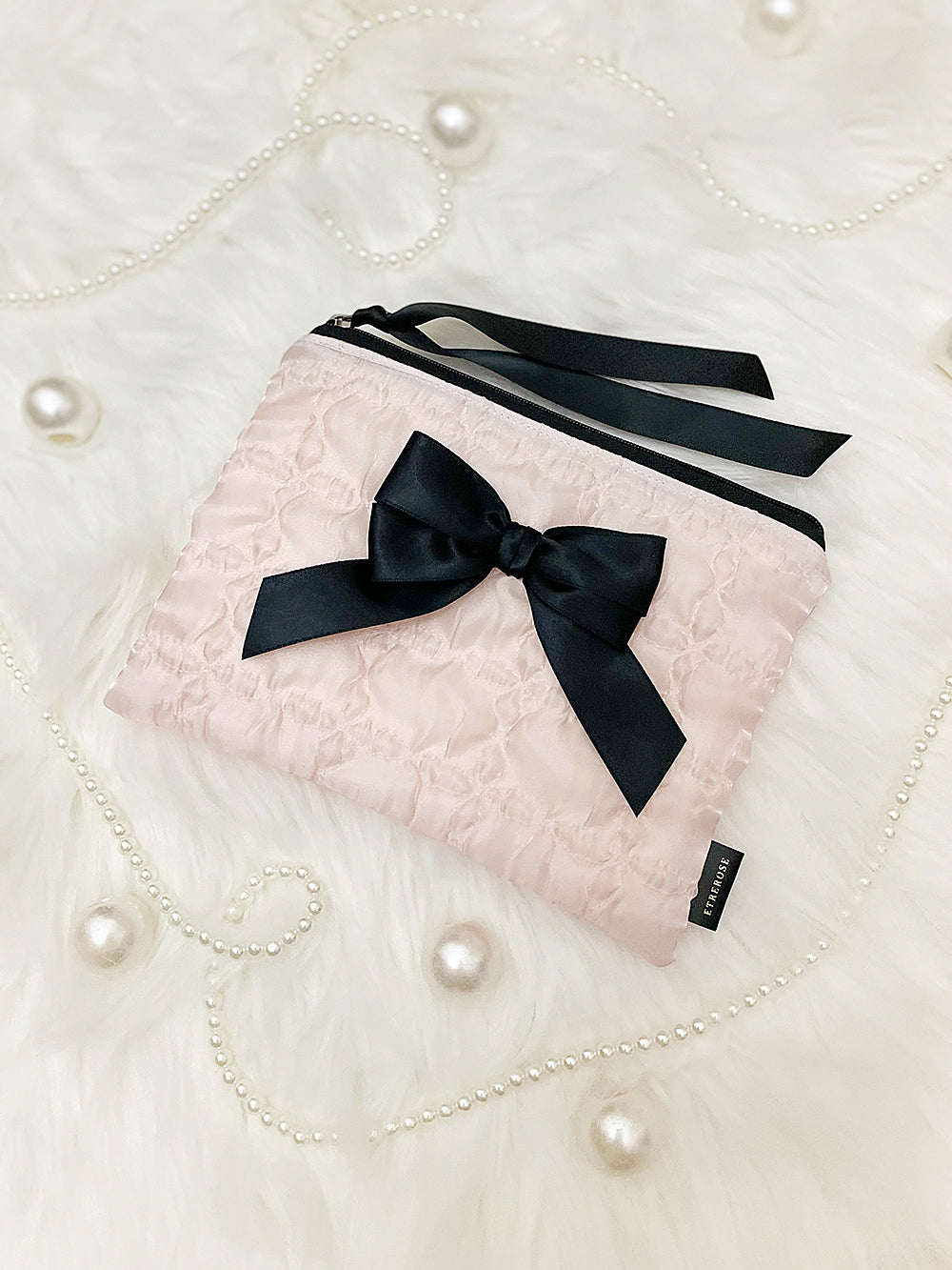 Glossy Double Ribbon Zip-pouch (M