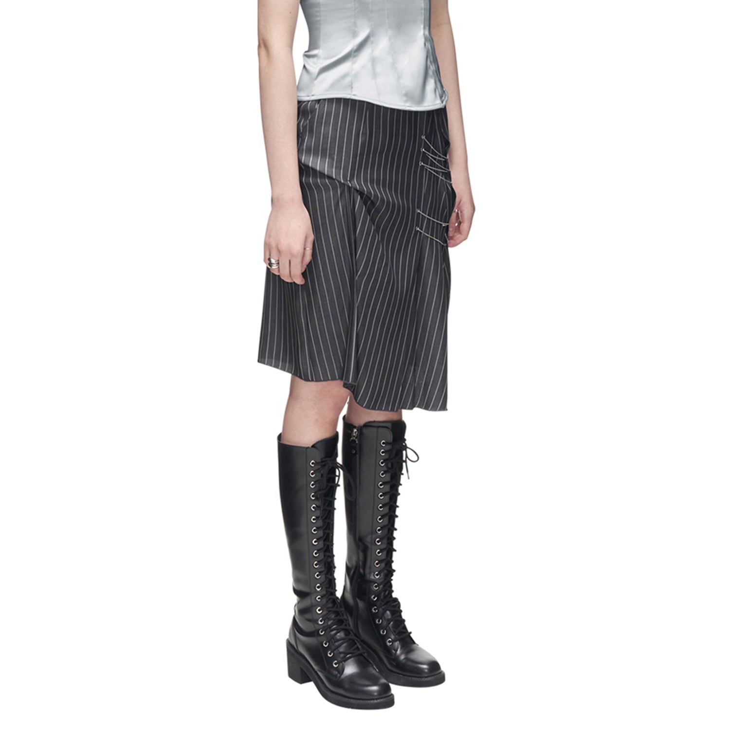 DOZI - Stripe Eyelet Skirt _ Dark Grey