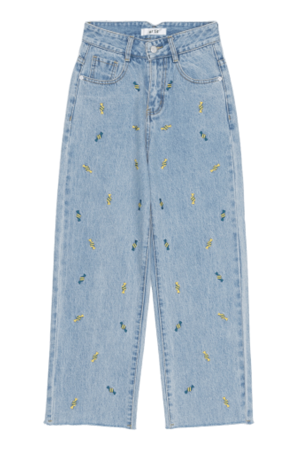 WIDE FIT CANDY EMBROIDERY DENIM PANTS