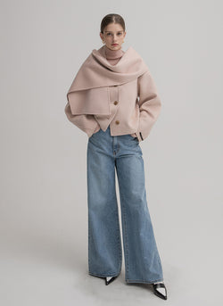 (JK-2720) Wool Minimal Muffler Set Handmade Cropped Jacket S