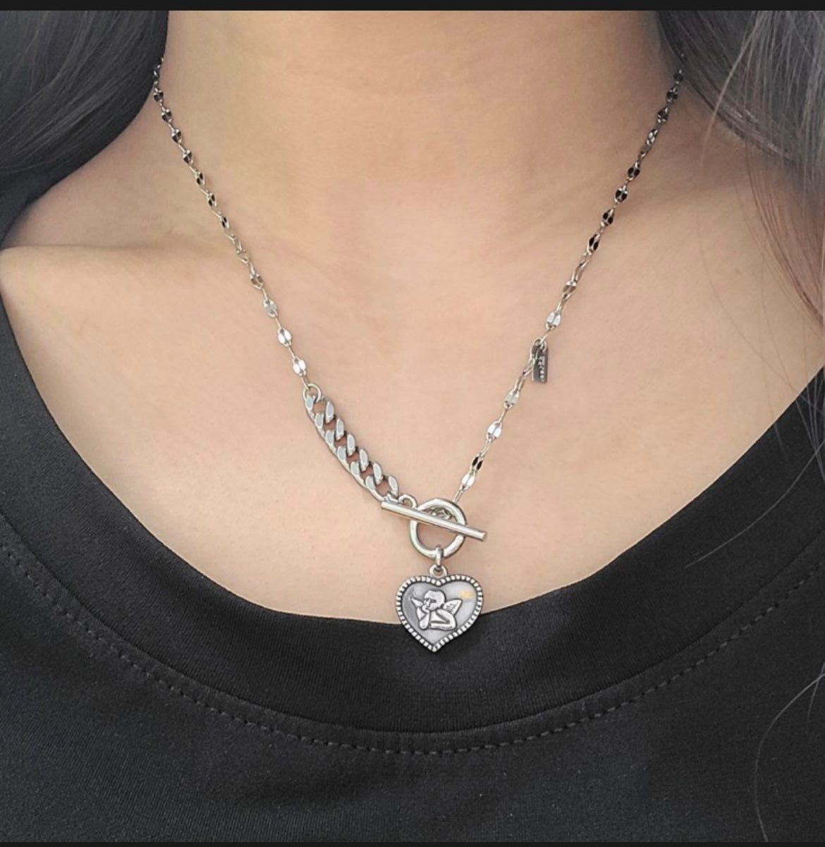 ejj Heart Angel Toggle Bar Bold Necklace