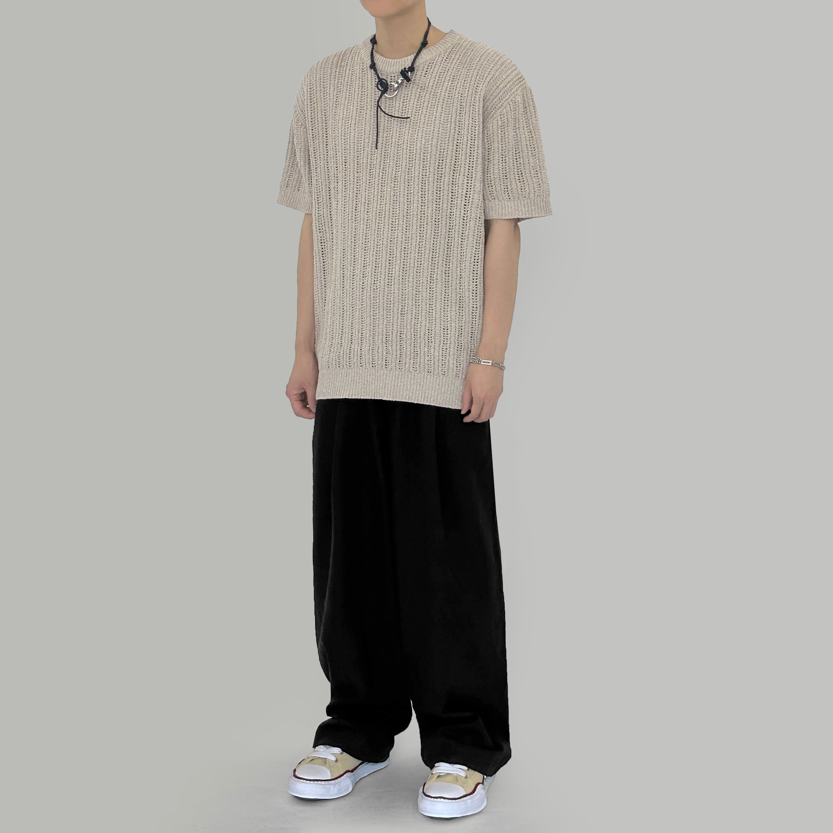 Banding linen wide pants