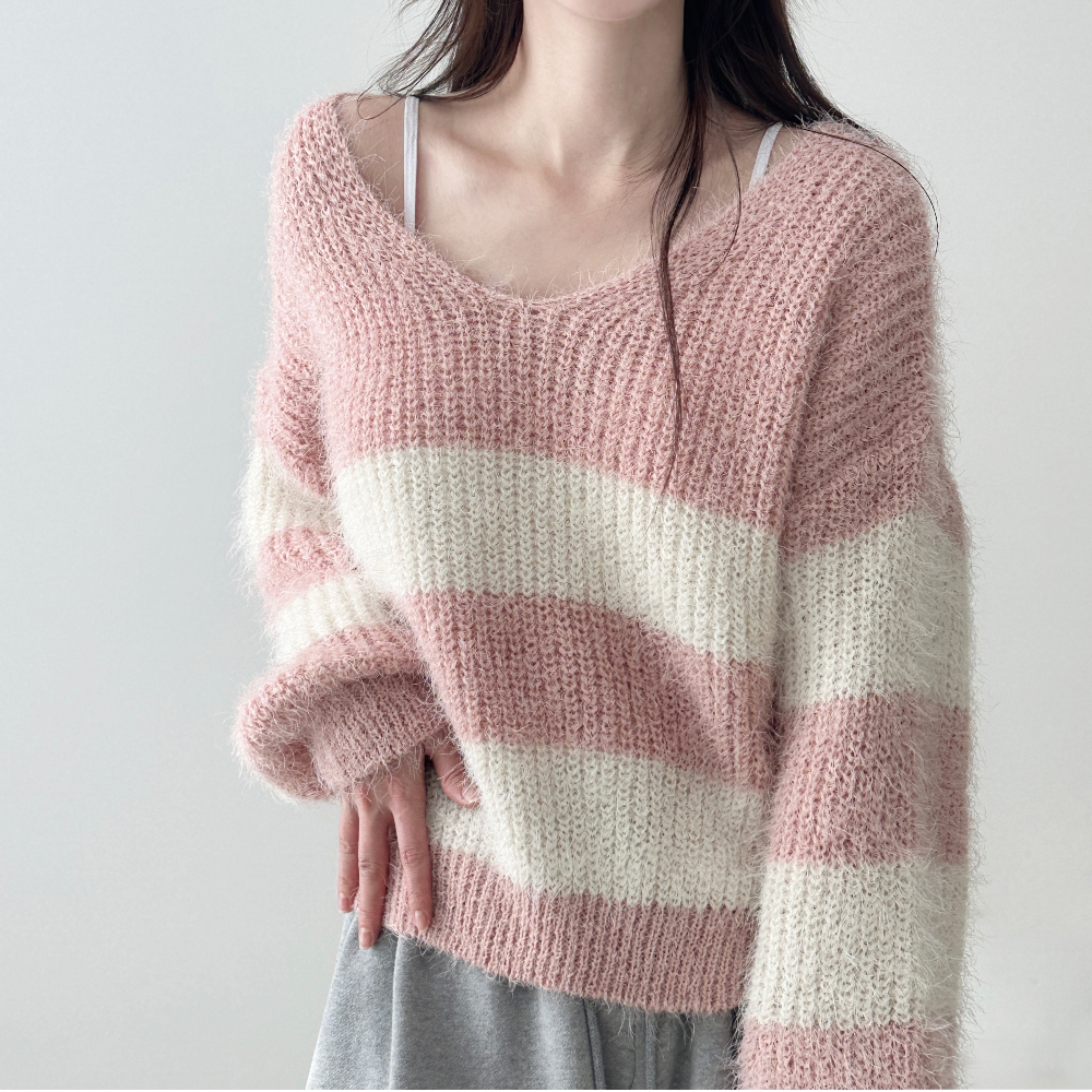 Sheath Stripe Off Shoulder Knitwear