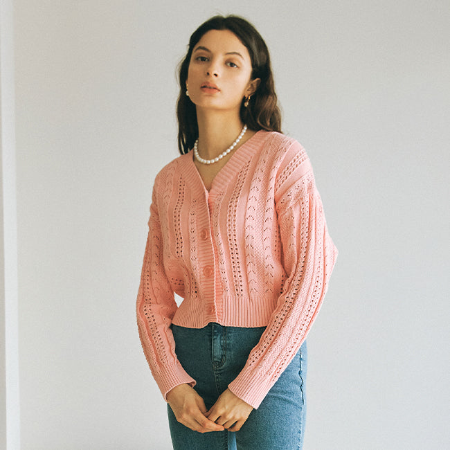 EYELET PUNCHING KNIT CARDIGAN_PINK (EEOO1CDR01W)