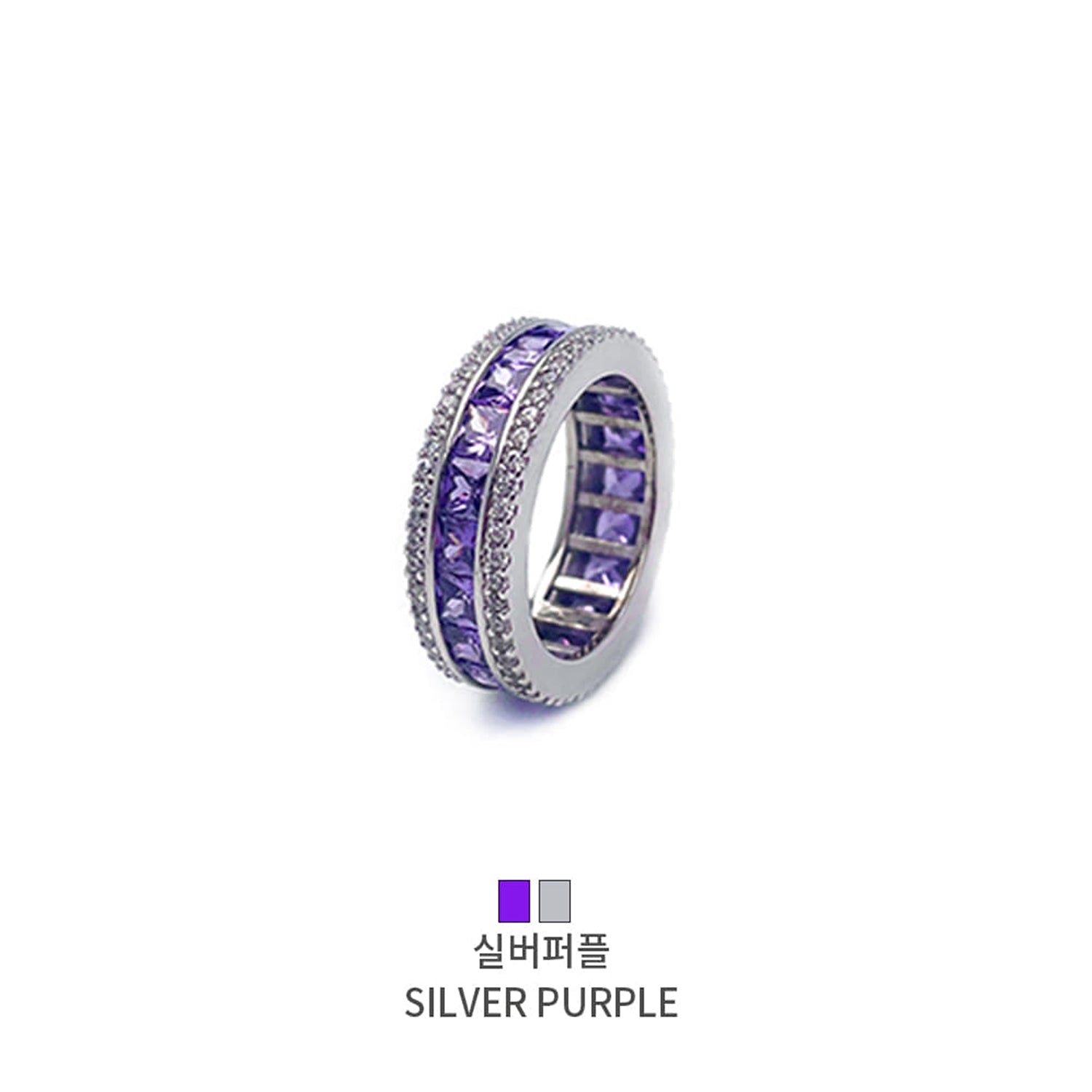 [BLACKLABEL] AAA DIA Crystal 3-line ring silver purple