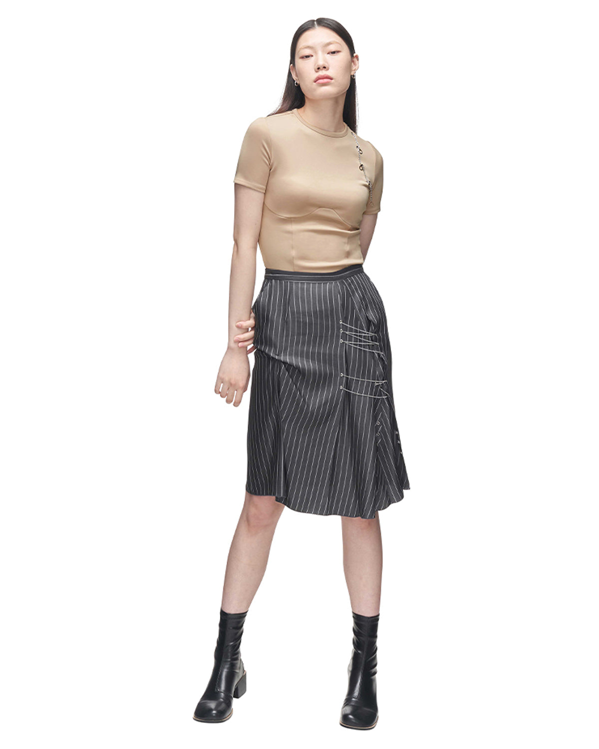 DOZI - Stripe Eyelet Skirt _ Dark Grey