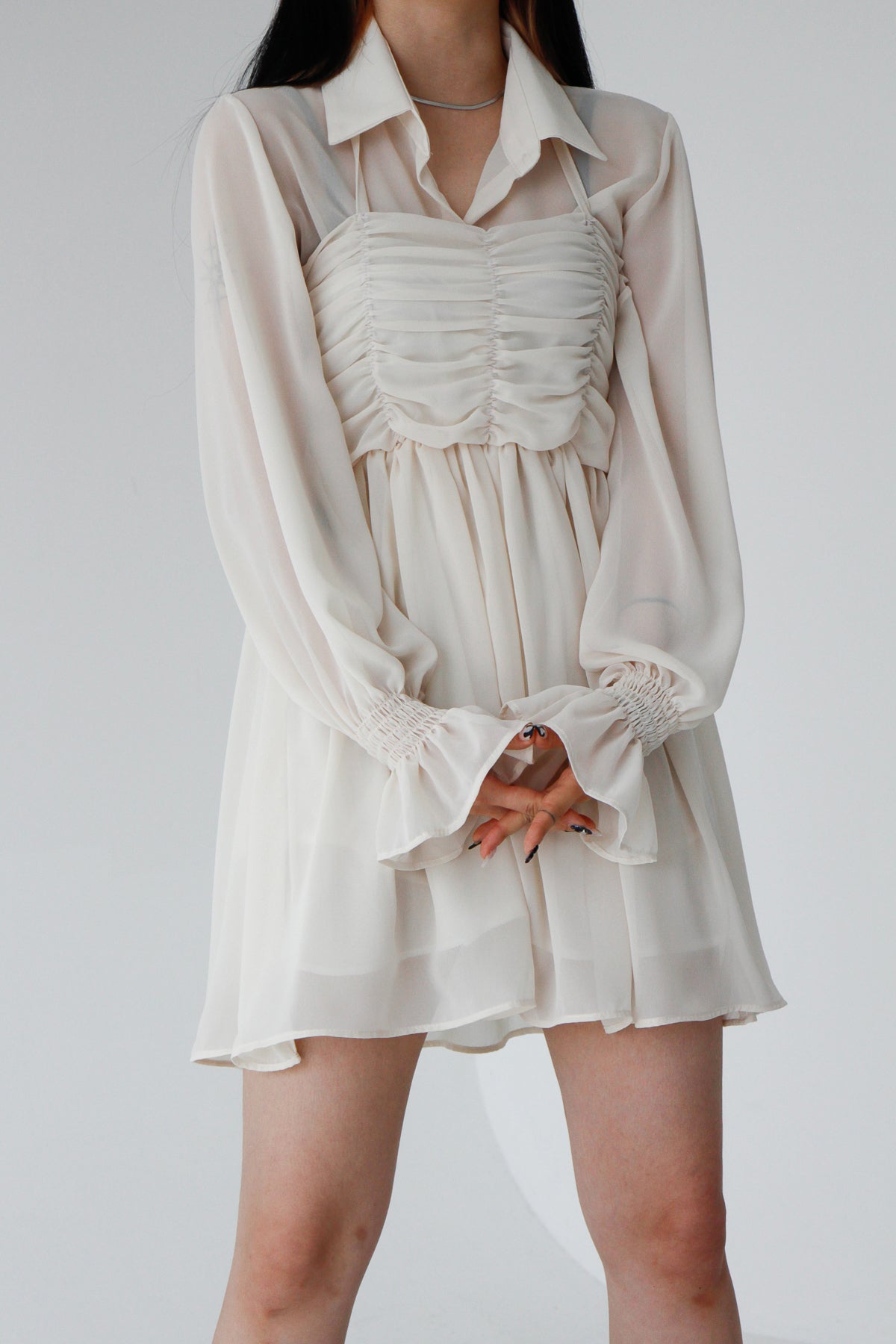 Dusty See-through Ruffle Shirt (3color)