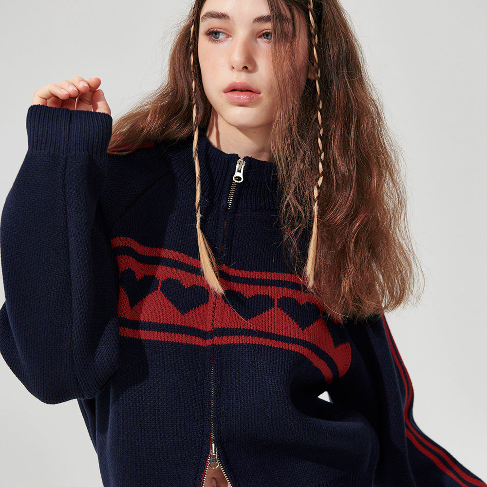 Heart track Knit Zip-up [3 Color]