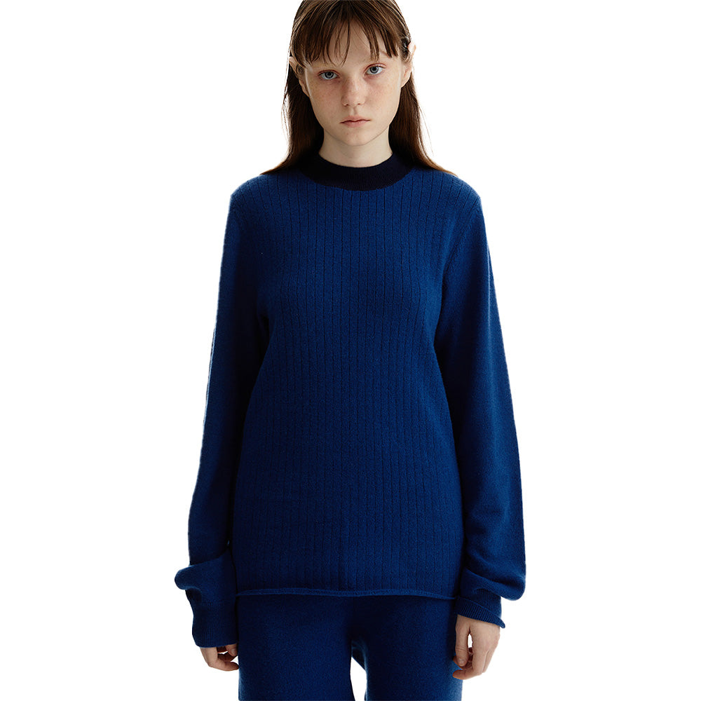 INTARSIA PANEL RIB PULLOVER_NAVY