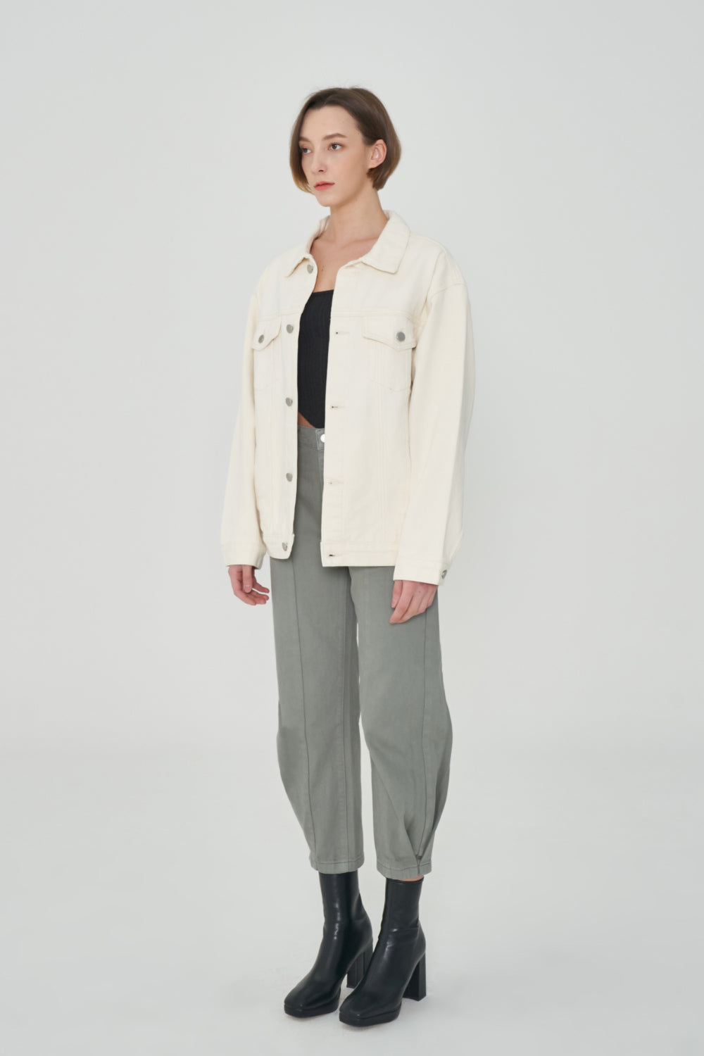 OVER FIT IVORY DENIM JACKET [6679]