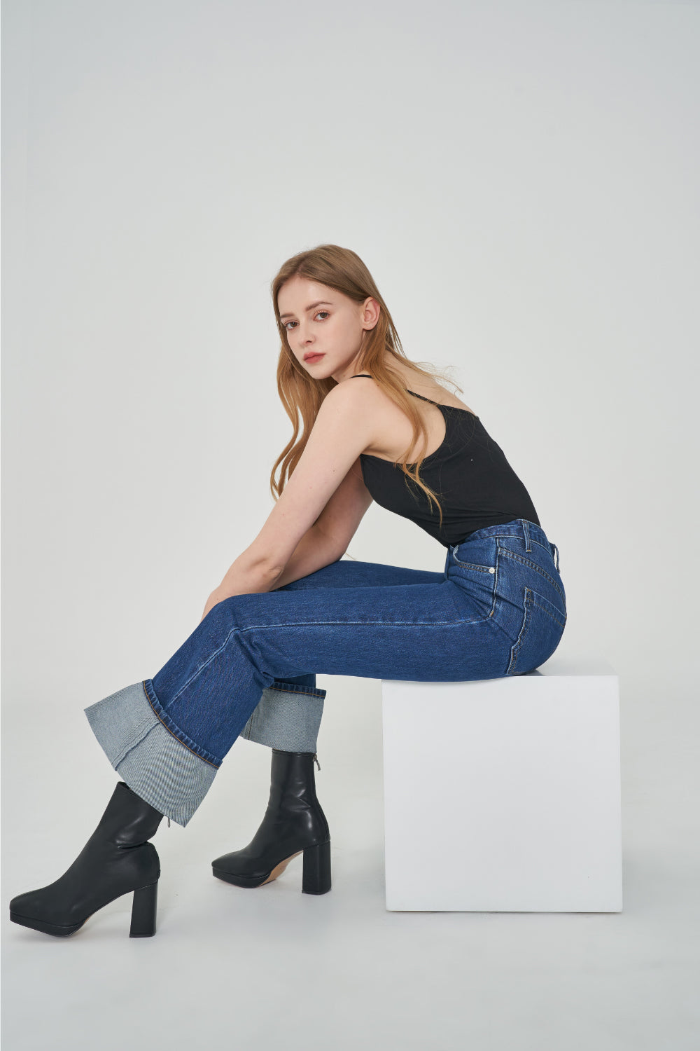 BOOT CUT ROLLED UP NON-SPAN DENIM [6639]