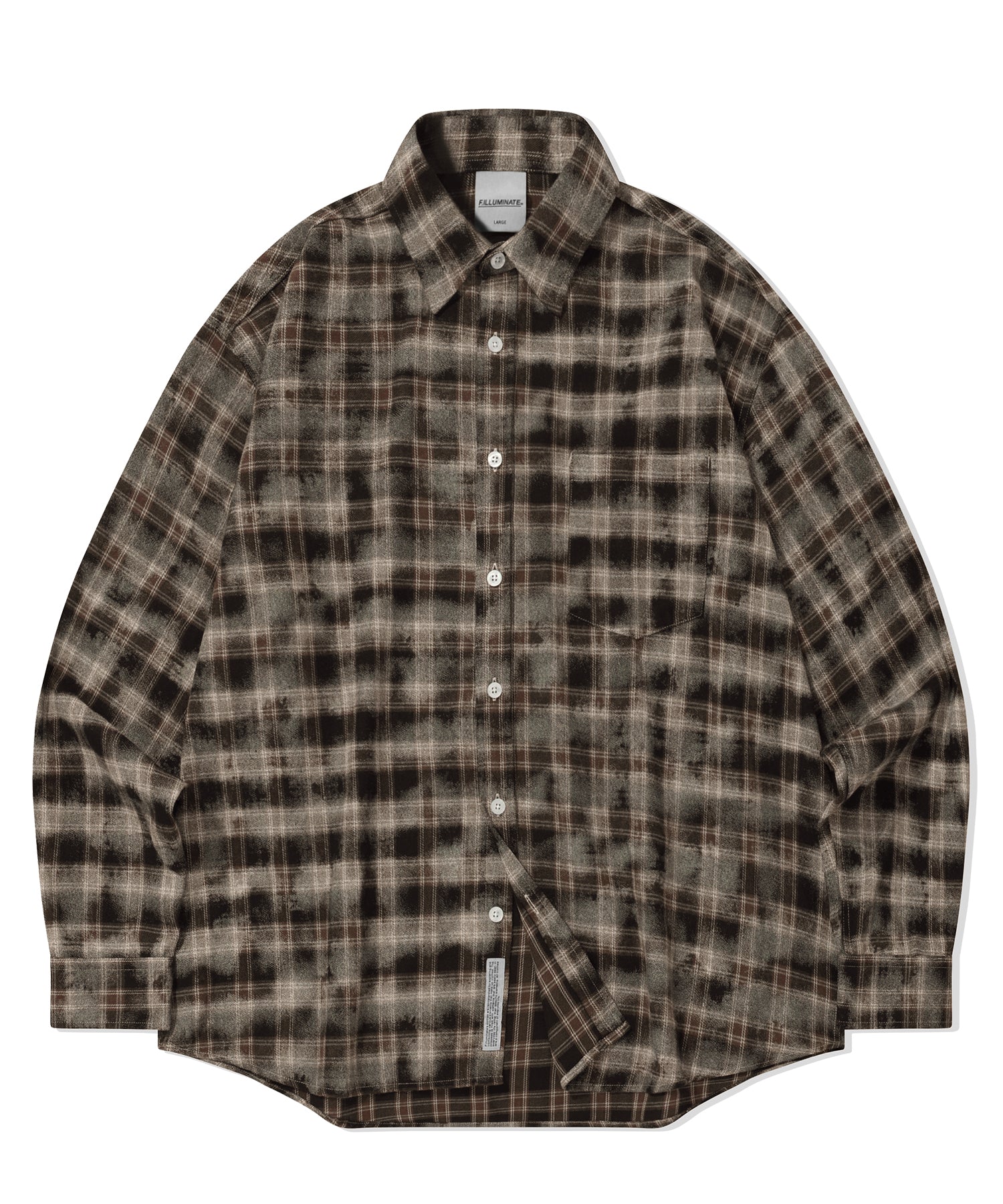 Overfit Damage Washed Check Shirt-Brown