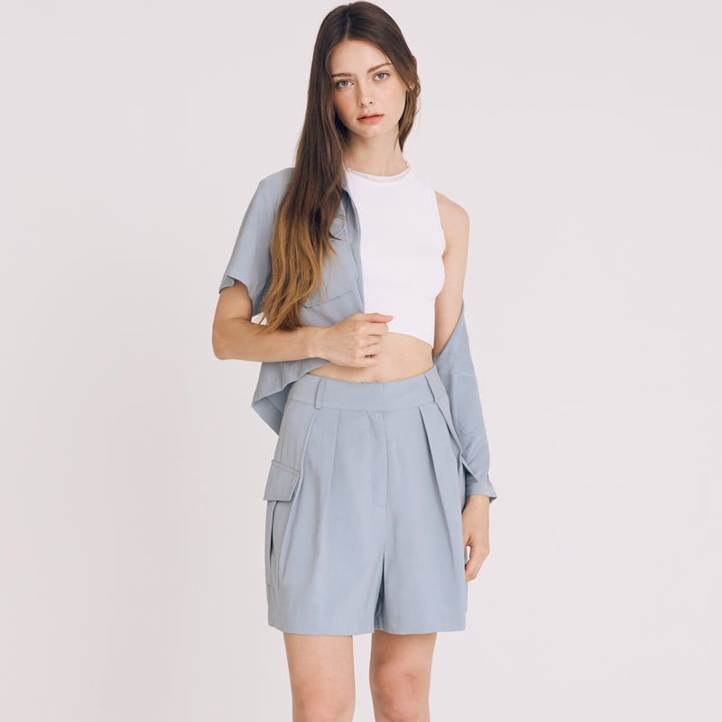 CROP TWO POCKET SHIRT(SKYBLUE)