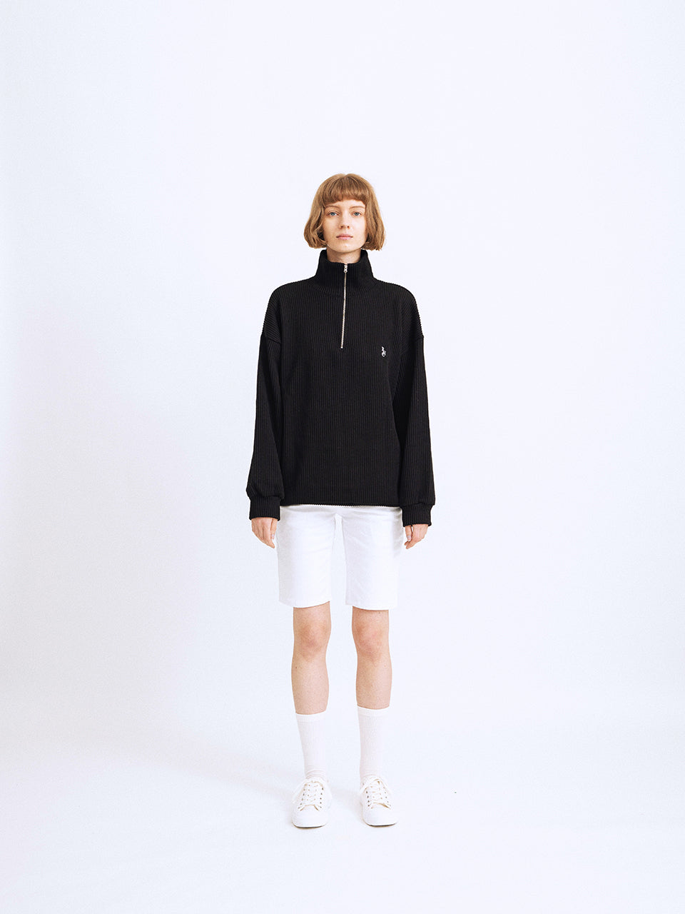 HALF ZIP UP KNIT SWEATSHIRTS BLACK