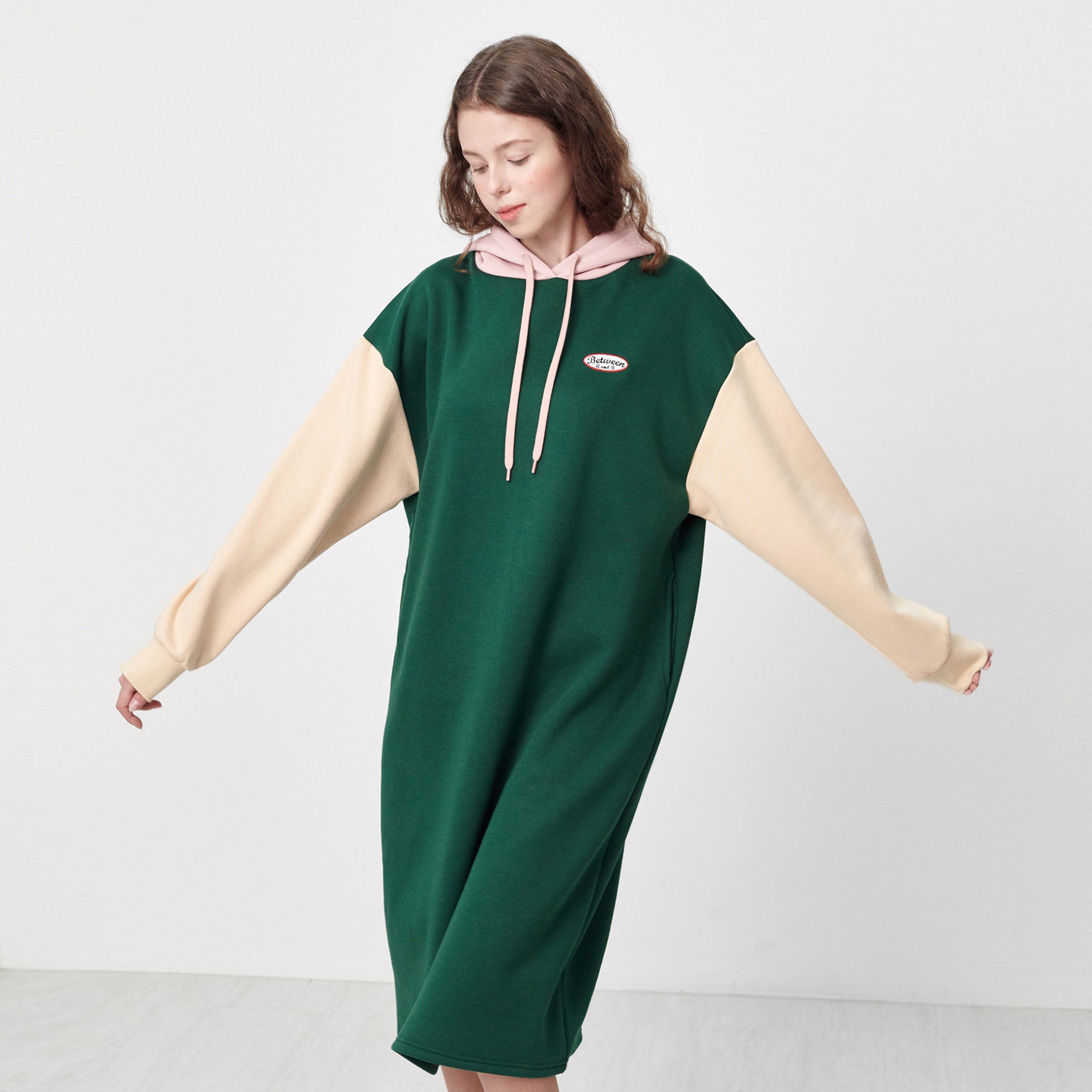 HOODIE LONG JERSEY DRESS_DARK GREEN