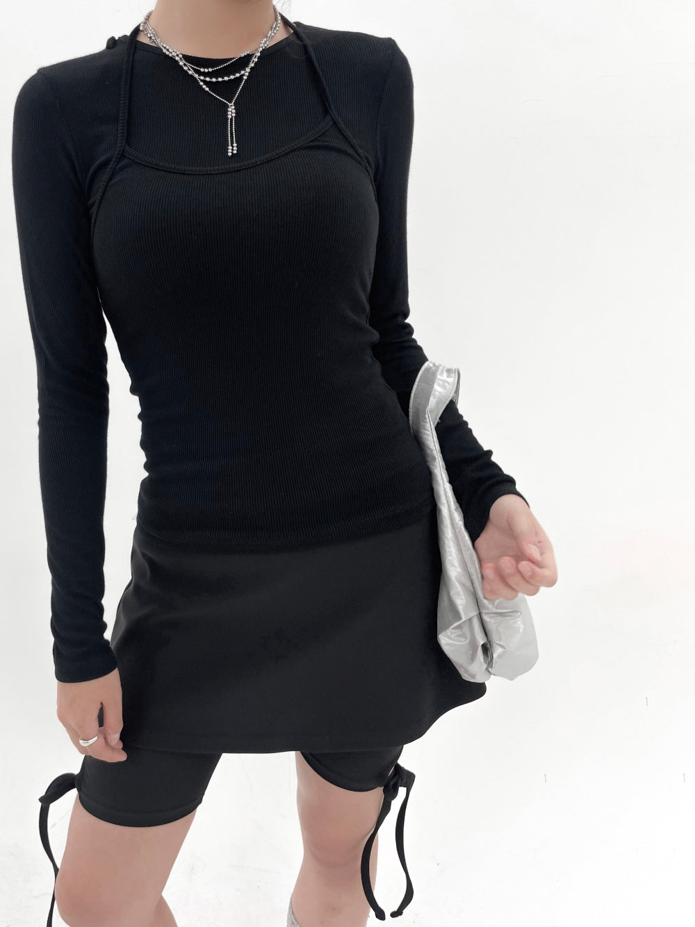 Layered halter long sleeve T-shirts (2 Color)