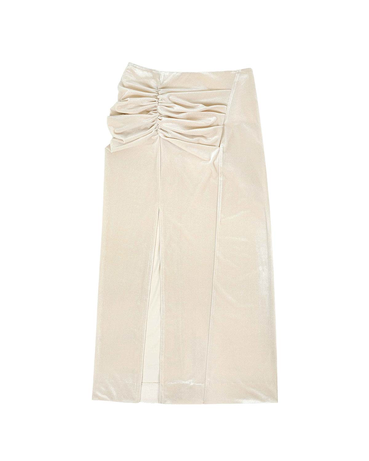 Velvet Draped Slit Long Skirt _ Cream