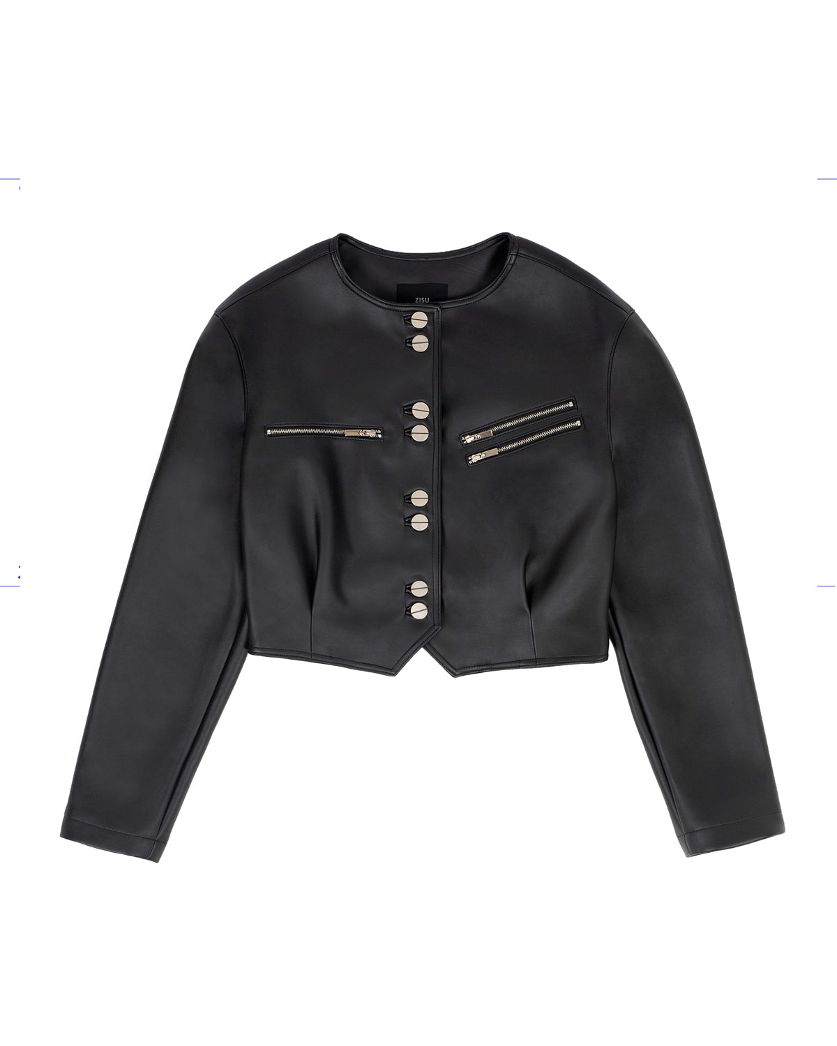 Faux-Leather Cropped Jacket _ Black