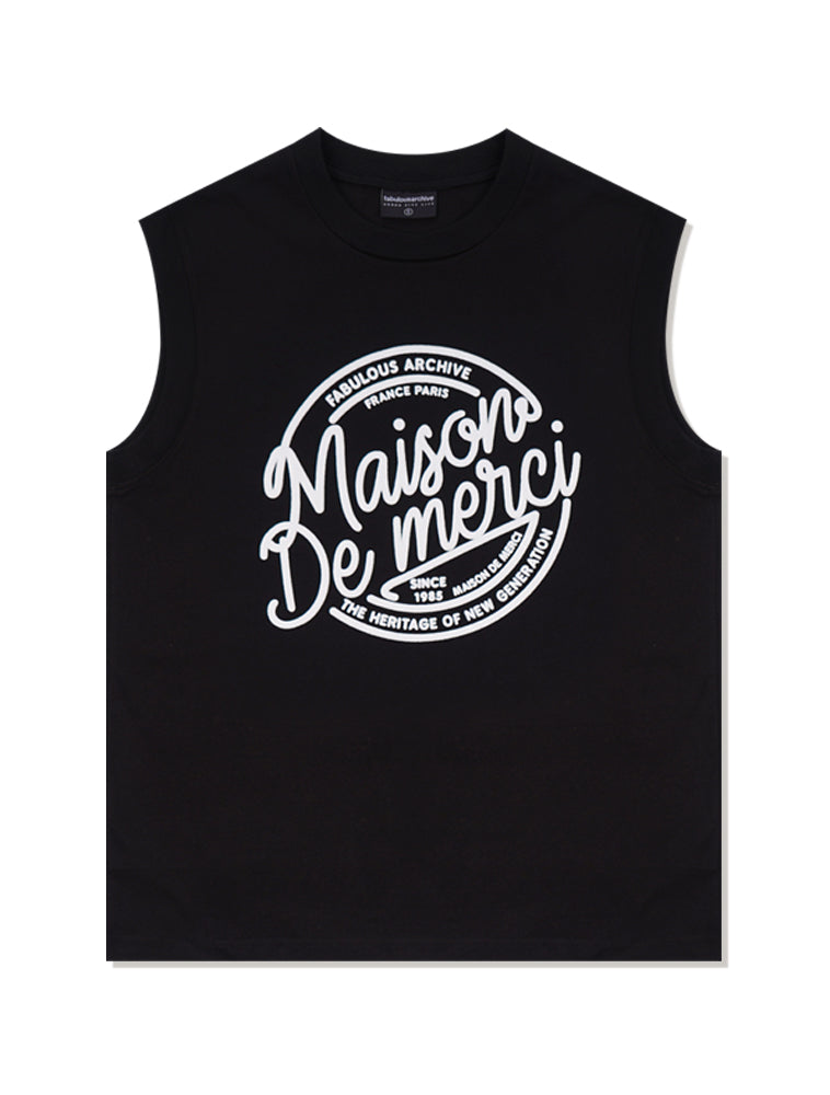  UNISEX Overfit Single Jersey Circle Logo  balpo Print Sleeveles Black(FCD2TS609M)