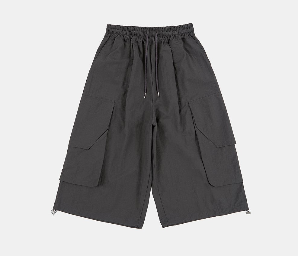 Solid big cargo string capri pants