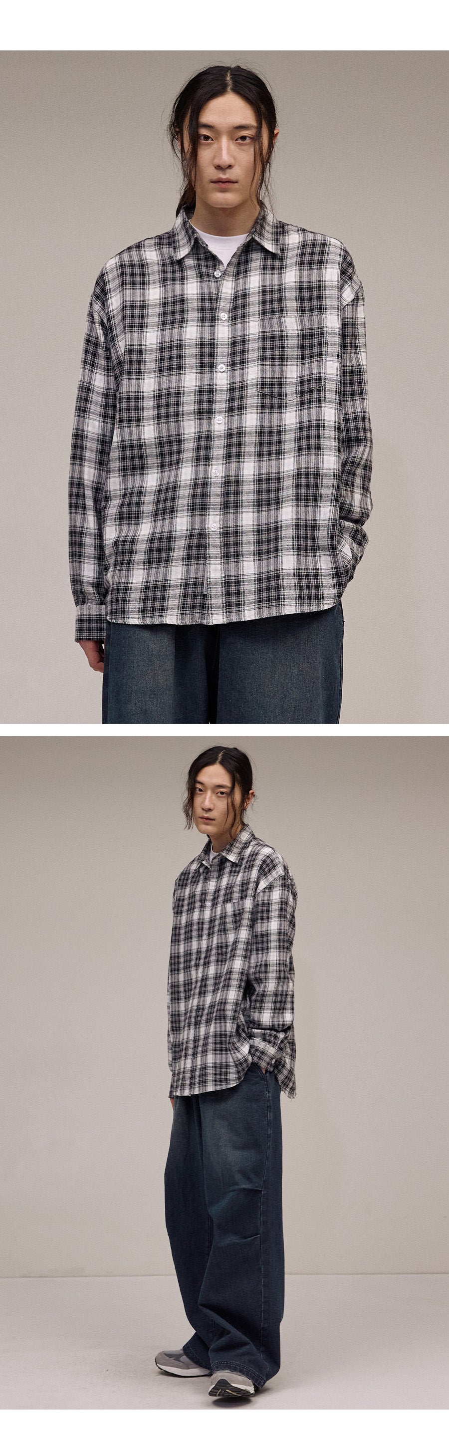 Overfit Madras Check Shirt-Black